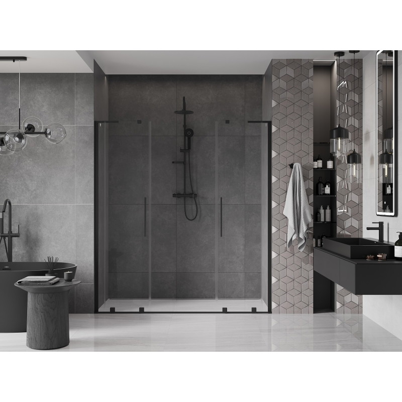 Mexen Velar L Duo drzwi prysznicowe rozsuwane 180 cm, transparent, czarne - 871-180-003-02-70