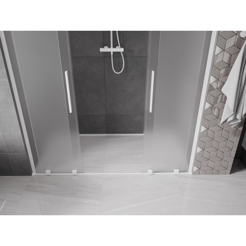 Mexen Velar L Duo drzwi prysznicowe rozsuwane 180 cm, szron, białe - 871-180-003-32-20