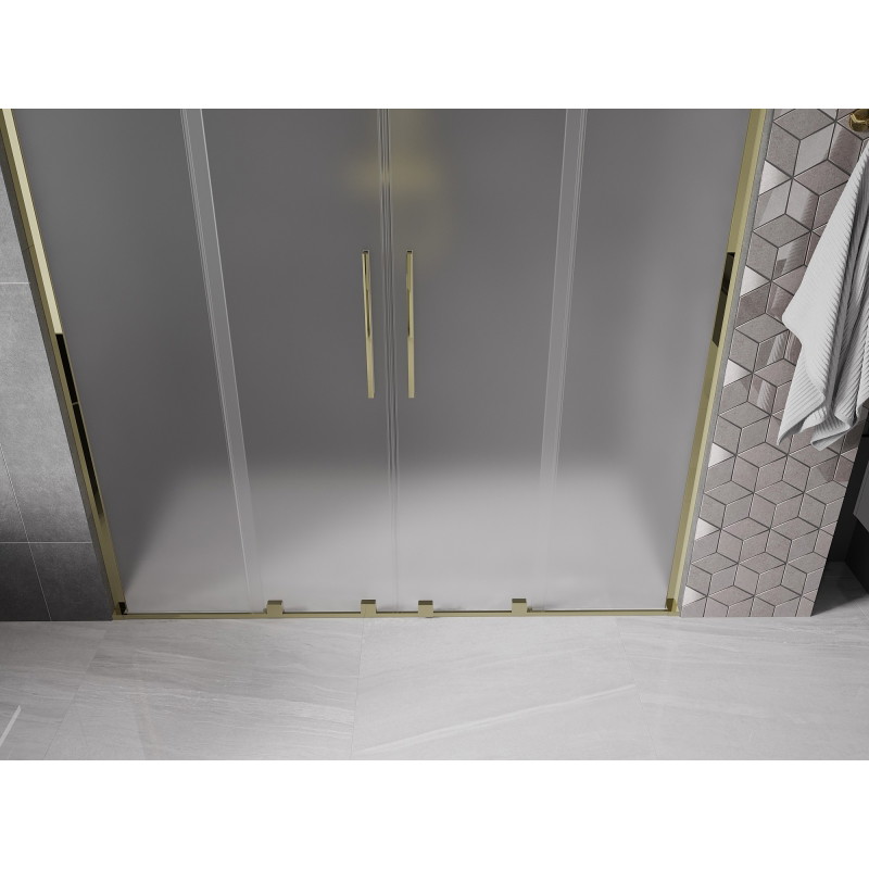 Mexen Velar L Duo drzwi prysznicowe rozsuwane 200 cm, szron, złote - 871-200-003-32-50