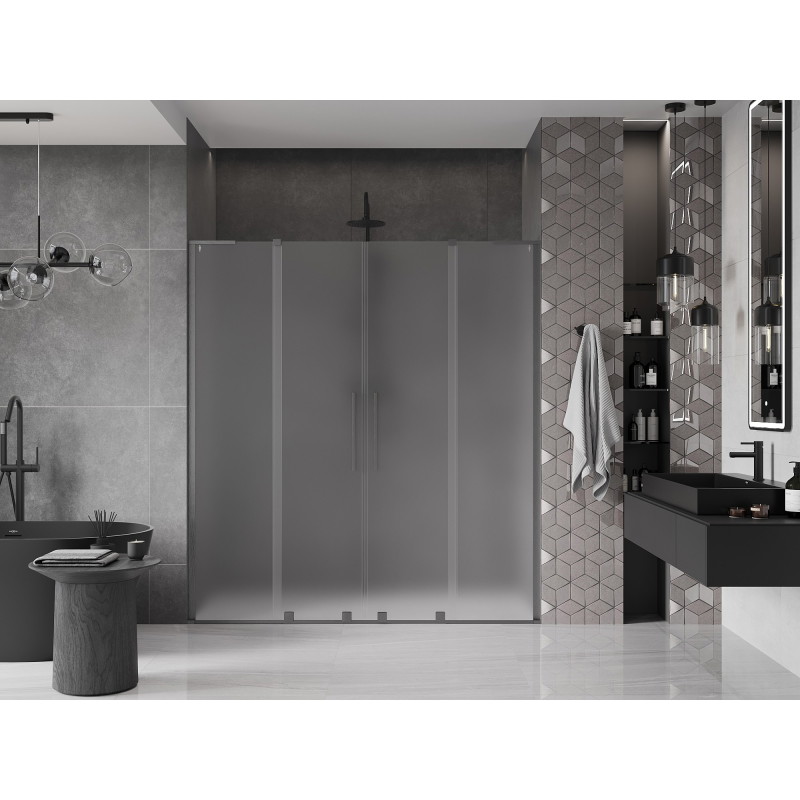 Mexen Velar L Duo drzwi prysznicowe rozsuwane 180 cm, szron, gun gray szczotkowany - 871-180-003-32-66