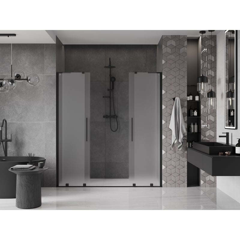 Mexen Velar L Duo drzwi prysznicowe rozsuwane 180 cm, szron, czarne - 871-180-003-32-70