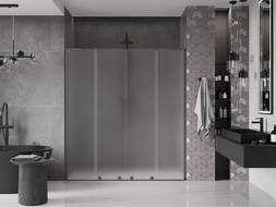 Mexen Velar L Duo drzwi prysznicowe rozsuwane 170 cm, szron, gun metal - 871-170-003-32-95