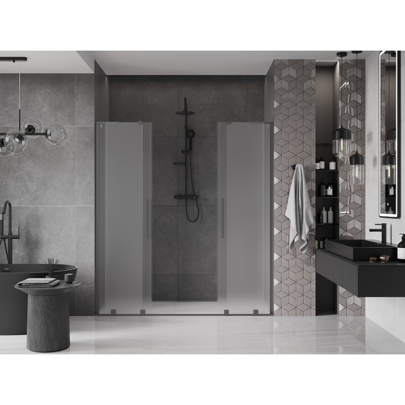 Mexen Velar L Duo drzwi prysznicowe rozsuwane 200 cm, szron, gun metal - 871-200-003-32-95