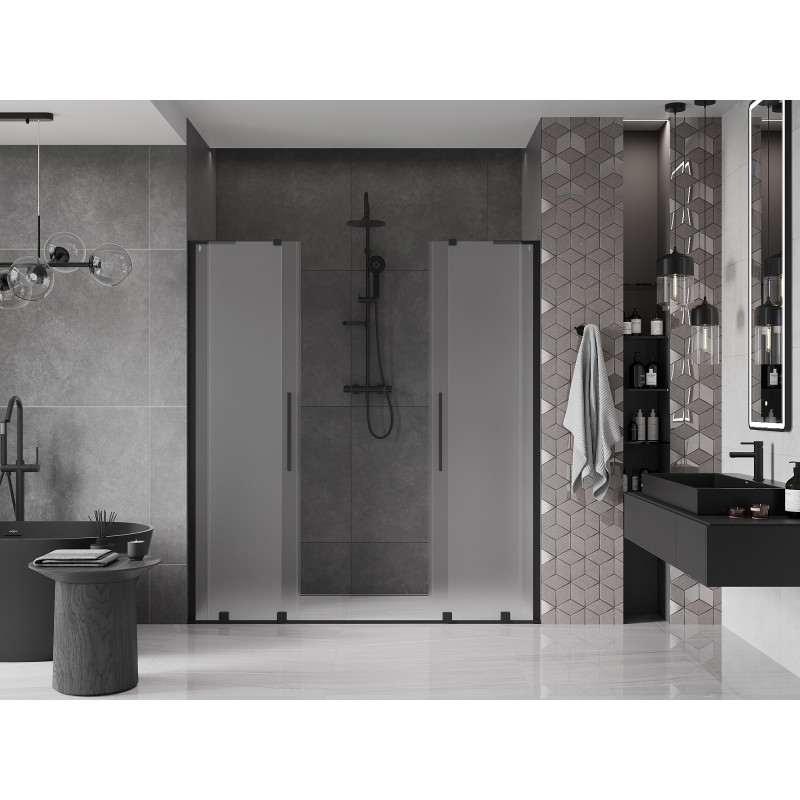 Mexen Velar L Duo drzwi prysznicowe rozsuwane 200 cm, szron, czarne - 871-200-003-32-70