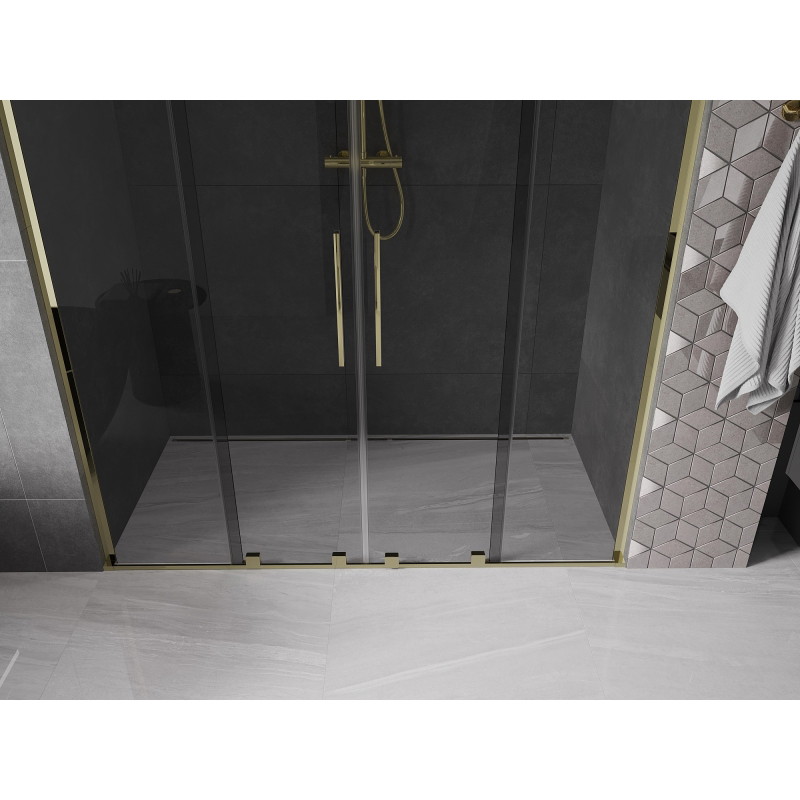 Mexen Velar L Duo drzwi prysznicowe rozsuwane 200 cm, grafit, złote - 871-200-003-42-50