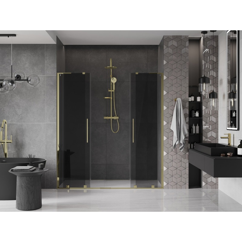 Mexen Velar L Duo drzwi prysznicowe rozsuwane 170 cm, grafit, złote - 871-170-003-42-50