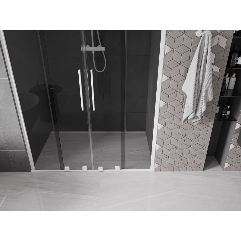 Mexen Velar Duo drzwi prysznicowe rozsuwane 140 cm, grafit, białe - 871-140-000-42-20