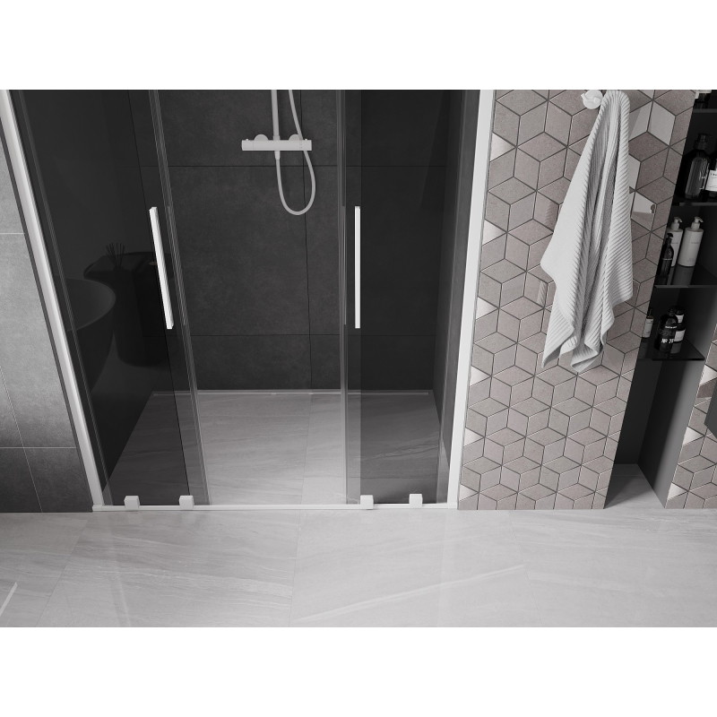 Mexen Velar Duo drzwi prysznicowe rozsuwane 150 cm, grafit, białe - 871-150-000-42-20