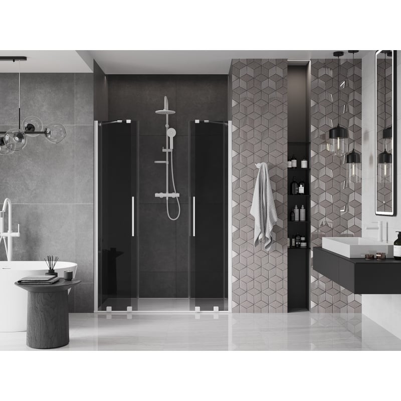 Mexen Velar Duo drzwi prysznicowe rozsuwane 150 cm, grafit, białe - 871-150-000-42-20