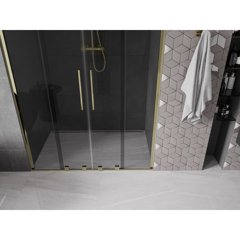 Mexen Velar Duo drzwi prysznicowe rozsuwane 140 cm, grafit, złote - 871-140-000-42-50