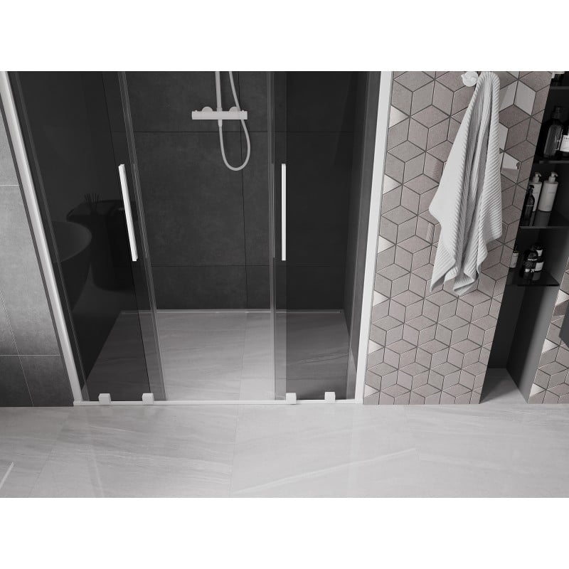 Mexen Velar Duo drzwi prysznicowe rozsuwane 160 cm, grafit, białe - 871-160-000-42-20