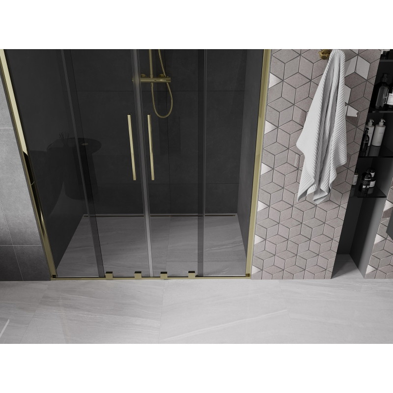 Mexen Velar Duo drzwi prysznicowe rozsuwane 150 cm, grafit, złote - 871-150-000-42-50