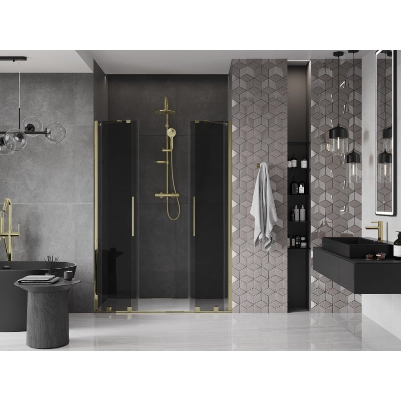 Mexen Velar Duo drzwi prysznicowe rozsuwane 140 cm, grafit, złote - 871-140-000-42-50