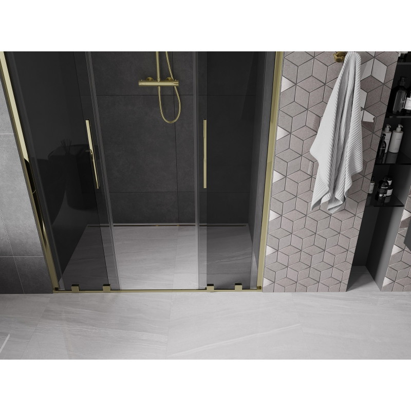 Mexen Velar Duo drzwi prysznicowe rozsuwane 150 cm, grafit, złote - 871-150-000-42-50