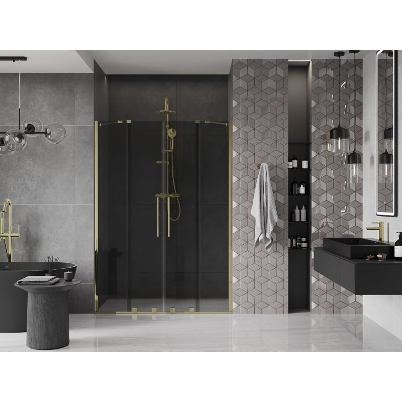 Mexen Velar Duo drzwi prysznicowe rozsuwane 140 cm, grafit, złote - 871-140-000-42-50