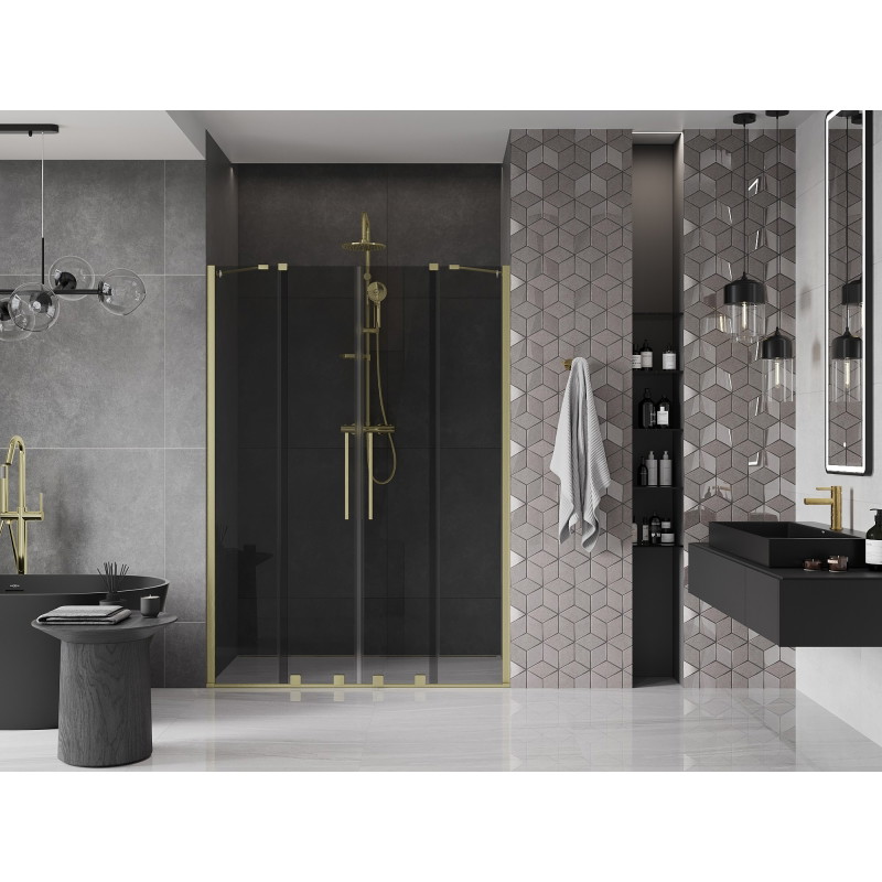 Mexen Velar Duo drzwi prysznicowe rozsuwane 140 cm, grafit, złote szczotkowane - 871-140-000-42-55