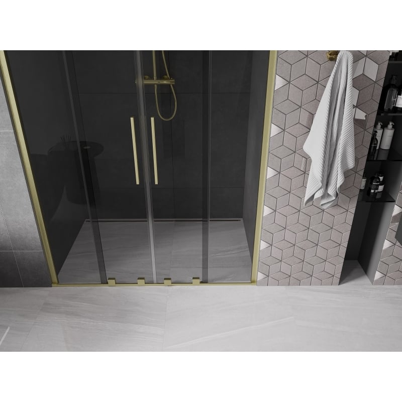 Mexen Velar Duo drzwi prysznicowe rozsuwane 150 cm, grafit, złote szczotkowane - 871-150-000-42-55