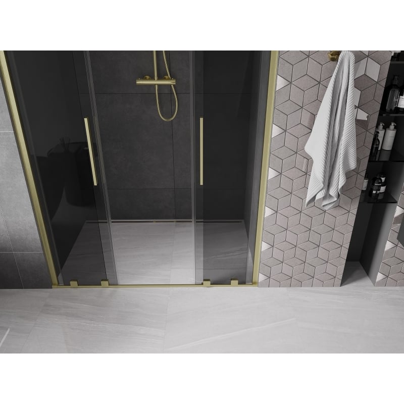 Mexen Velar Duo drzwi prysznicowe rozsuwane 150 cm, grafit, złote szczotkowane - 871-150-000-42-55