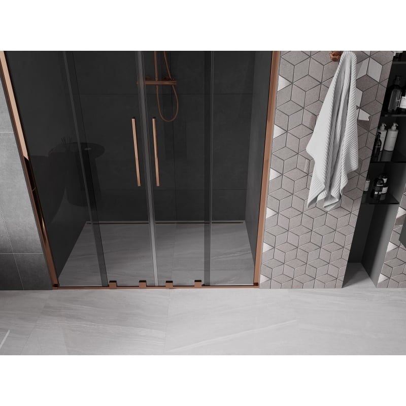 Mexen Velar Duo drzwi prysznicowe rozsuwane 160 cm, grafit, różowe złoto - 871-160-000-42-60