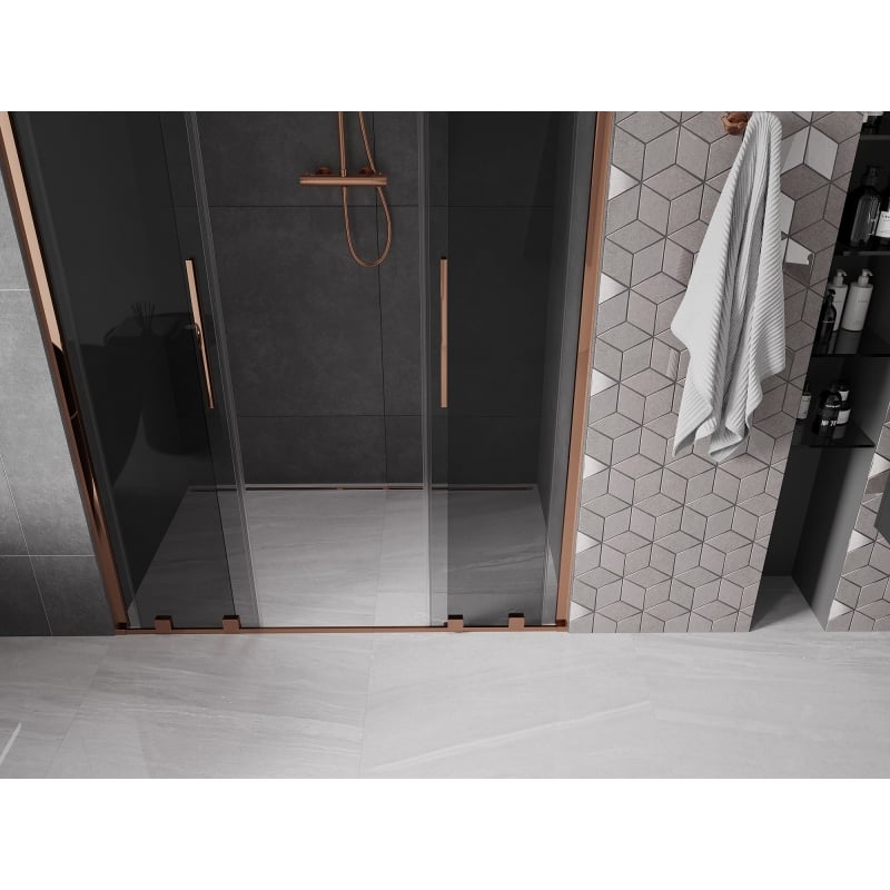 Mexen Velar Duo drzwi prysznicowe rozsuwane 140 cm, grafit, różowe złoto - 871-140-000-42-60