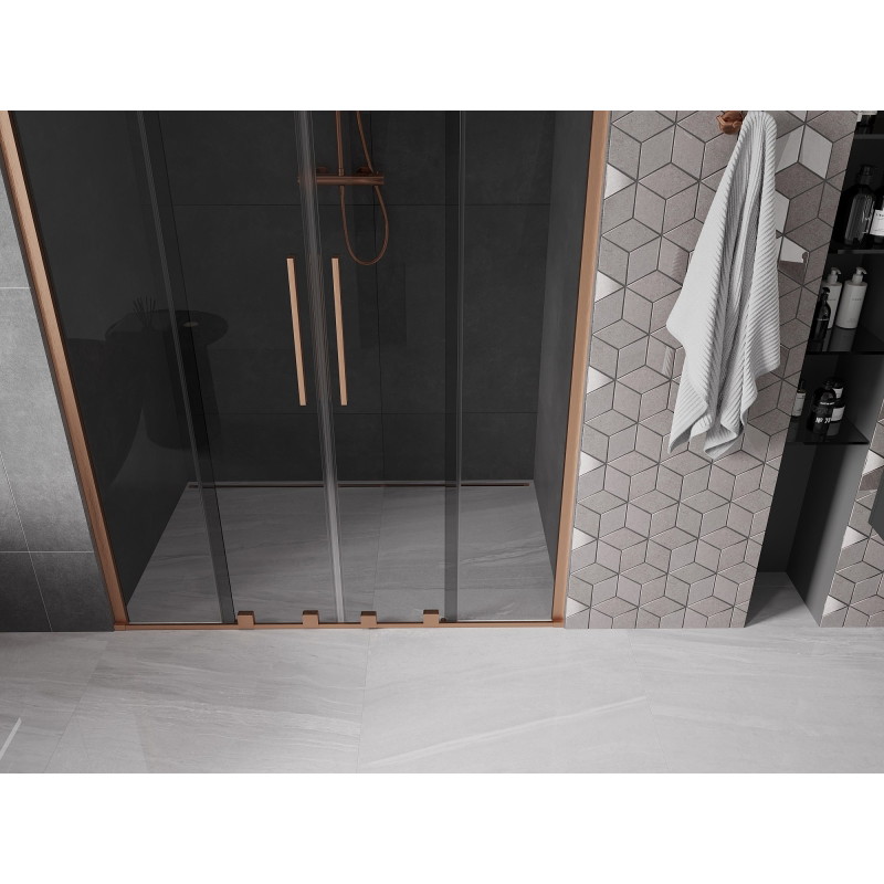 Mexen Velar Duo drzwi prysznicowe rozsuwane 140 cm, grafit, miedź szczotkowana - 871-140-000-42-65