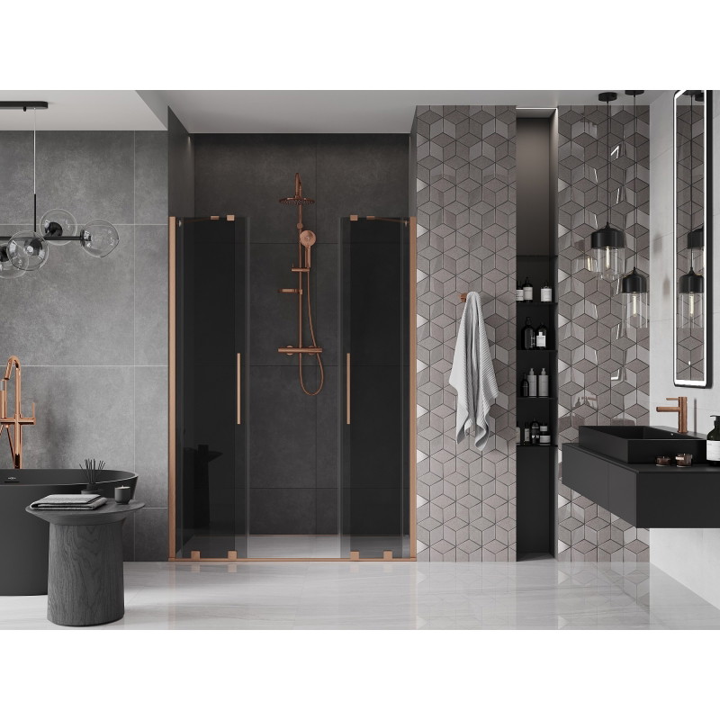Mexen Velar Duo drzwi prysznicowe rozsuwane 160 cm, grafit, miedź szczotkowana - 871-160-000-42-65