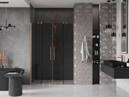 Mexen Velar Duo drzwi prysznicowe rozsuwane 140 cm, grafit, miedź szczotkowana - 871-140-000-42-65