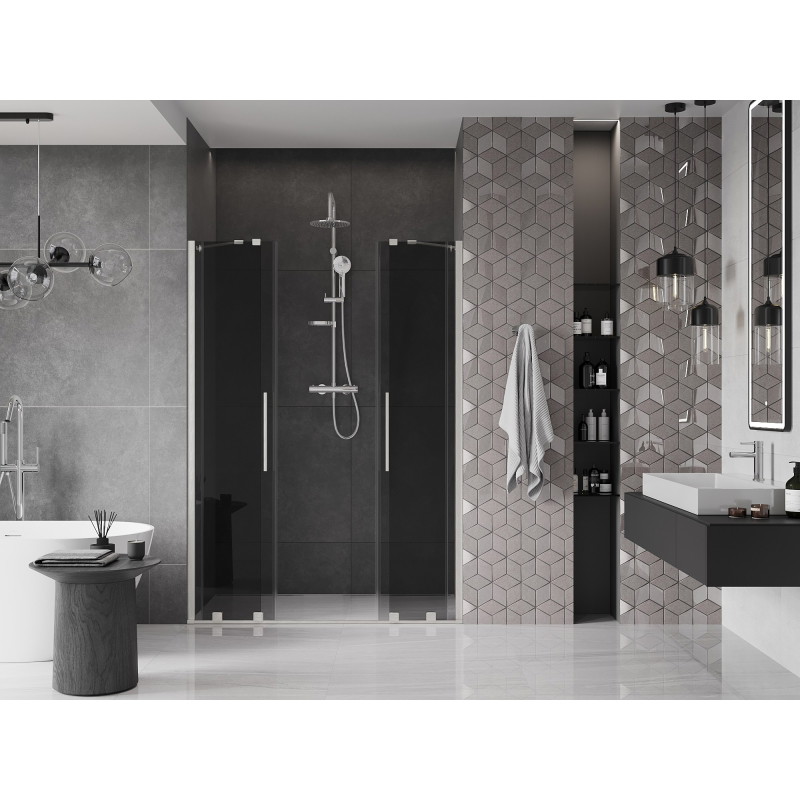 Mexen Velar Duo drzwi prysznicowe rozsuwane 140 cm, grafit, nikiel szczotkowany - 871-140-000-42-97