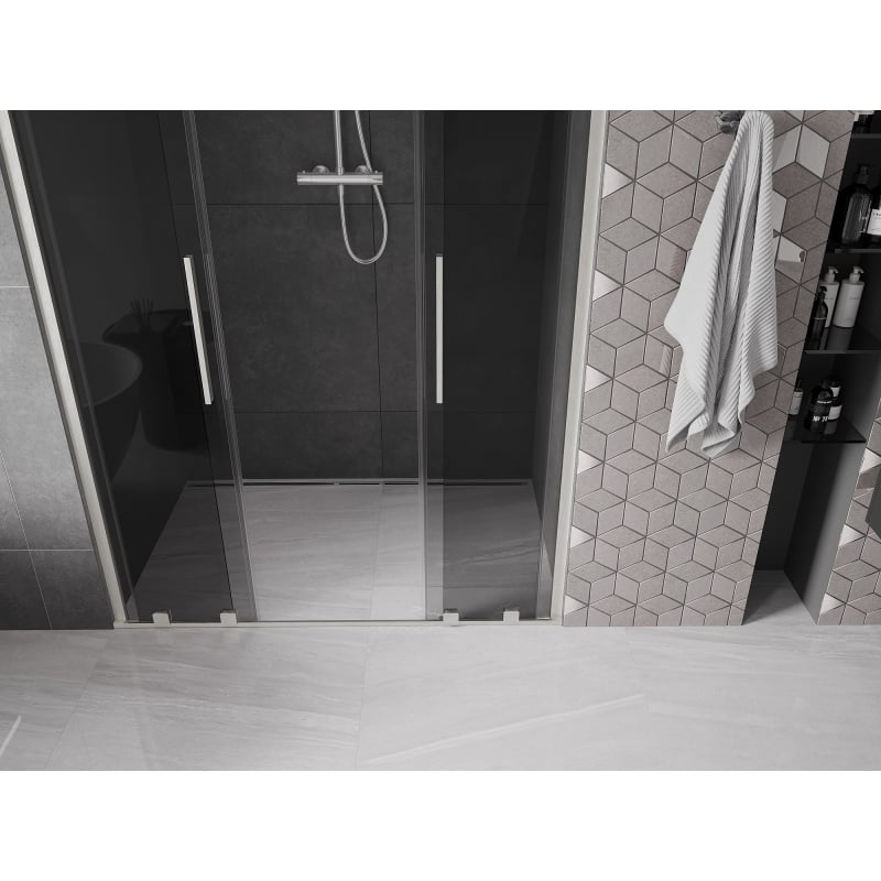 Mexen Velar Duo drzwi prysznicowe rozsuwane 140 cm, grafit, nikiel szczotkowany - 871-140-000-42-97