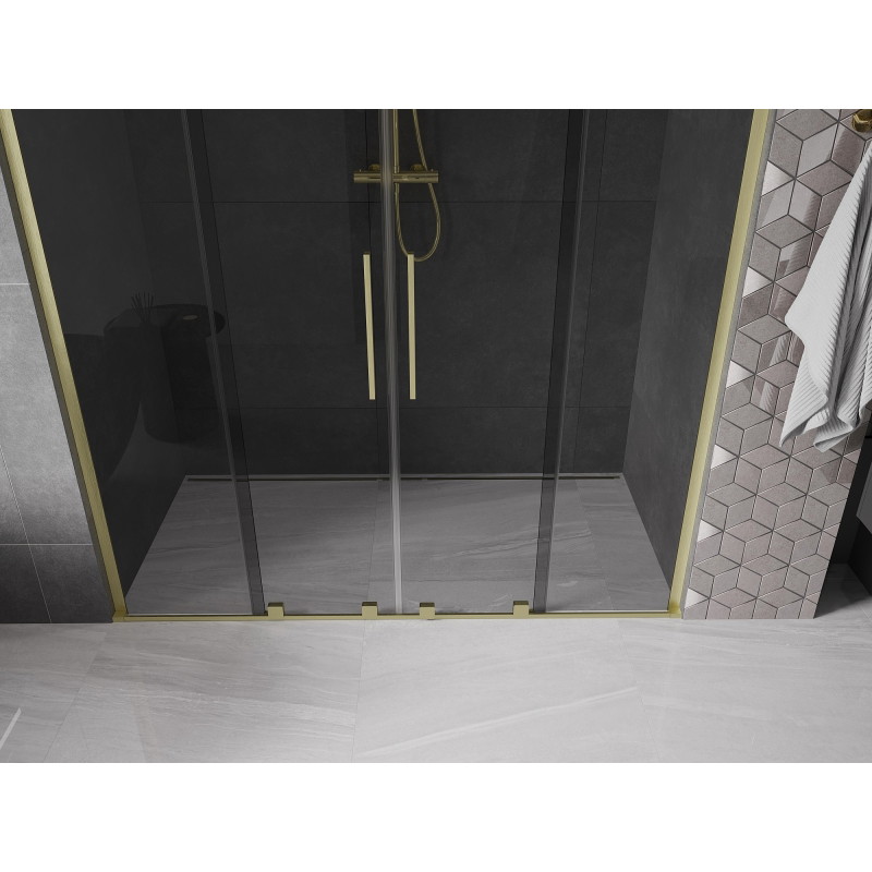 Mexen Velar L Duo drzwi prysznicowe rozsuwane 180 cm, grafit, złote szczotkowane - 871-180-003-42-55