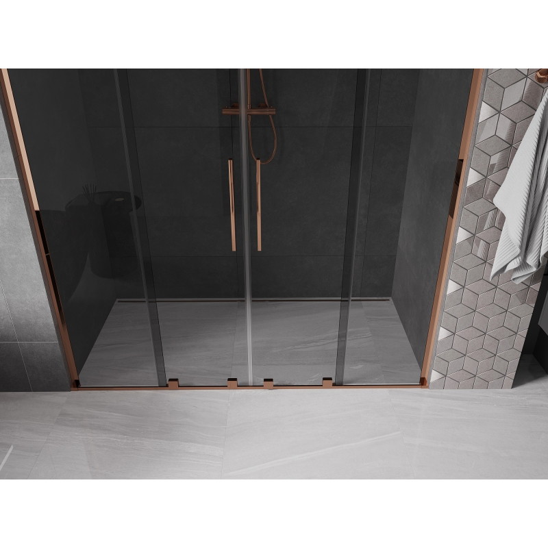 Mexen Velar L Duo drzwi prysznicowe rozsuwane 180 cm, grafit, różowe złoto - 871-180-003-42-60