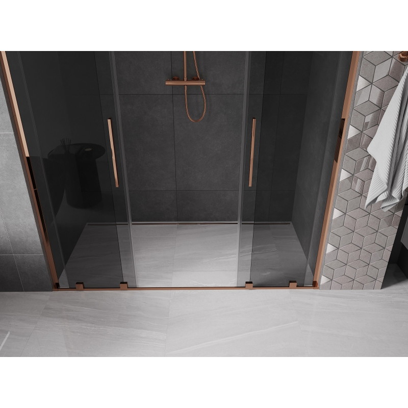 Mexen Velar L Duo drzwi prysznicowe rozsuwane 180 cm, grafit, różowe złoto - 871-180-003-42-60