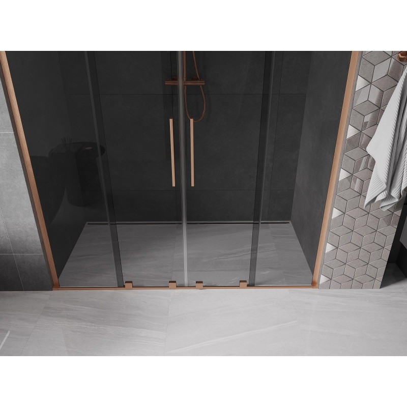Mexen Velar L Duo drzwi prysznicowe rozsuwane 170 cm, grafit, miedź szczotkowana - 871-170-003-42-65