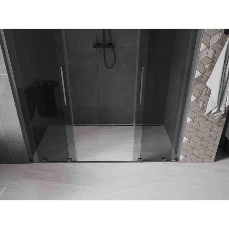 Mexen Velar L Duo drzwi prysznicowe rozsuwane 180 cm, grafit, gun gray szczotkowany - 871-180-003-42-66