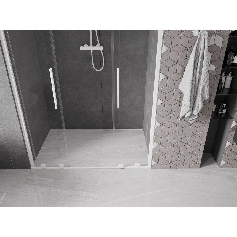 Mexen Velar L Duo drzwi prysznicowe rozsuwane 140 cm, transparent, białe - 871-140-003-02-20
