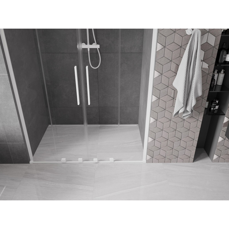 Mexen Velar L Duo drzwi prysznicowe rozsuwane 140 cm, transparent, białe - 871-140-003-02-20