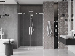 Mexen Velar L Duo drzwi prysznicowe rozsuwane 150 cm, transparent, białe - 871-150-003-02-20