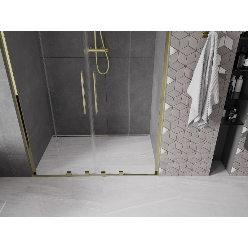 Mexen Velar L Duo drzwi prysznicowe rozsuwane 140 cm, transparent, złote - 871-140-003-02-50