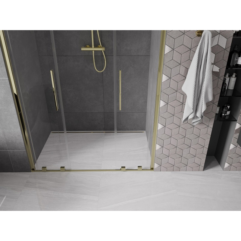 Mexen Velar L Duo drzwi prysznicowe rozsuwane 160 cm, transparent, złote - 871-160-003-02-50