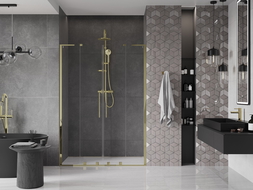 Mexen Velar L Duo drzwi prysznicowe rozsuwane 140 cm, transparent, złote - 871-140-003-02-50