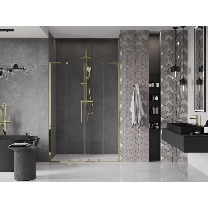 Mexen Velar L Duo drzwi prysznicowe rozsuwane 150 cm, transparent, złote - 871-150-003-02-50