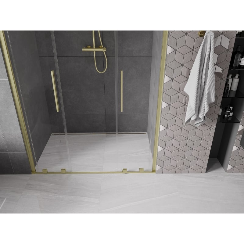 Mexen Velar L Duo drzwi prysznicowe rozsuwane 140 cm, transparent, złote szczotkowane - 871-140-003-02-55