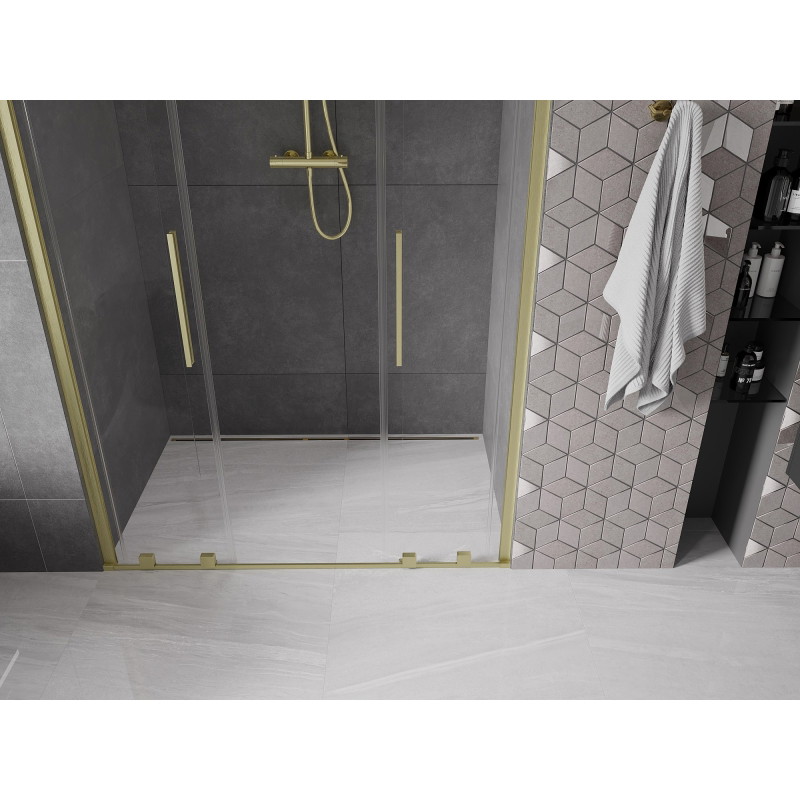Mexen Velar L Duo drzwi prysznicowe rozsuwane 160 cm, transparent, złote szczotkowane - 871-160-003-02-55