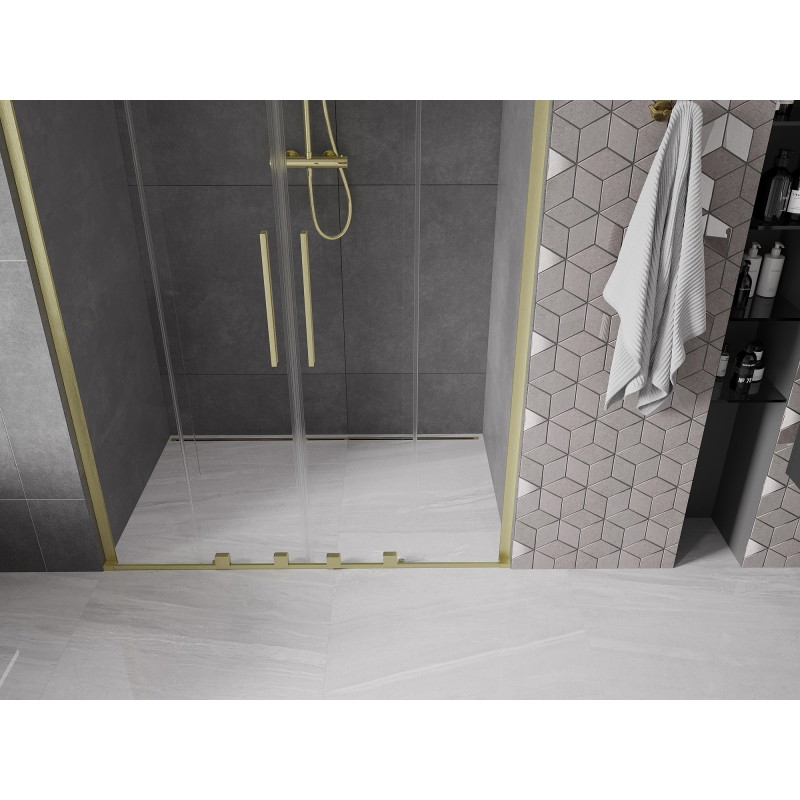 Mexen Velar L Duo drzwi prysznicowe rozsuwane 160 cm, transparent, złote szczotkowane - 871-160-003-02-55