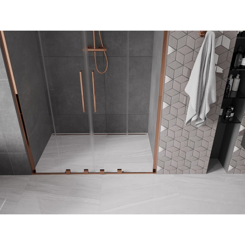 Mexen Velar L Duo drzwi prysznicowe rozsuwane 140 cm, transparent, różowe złoto - 871-140-003-02-60