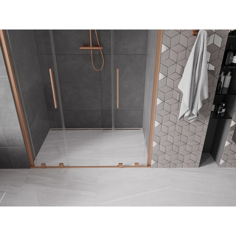 Mexen Velar L Duo drzwi prysznicowe rozsuwane 150 cm, transparent, miedź szczotkowana - 871-150-003-02-65