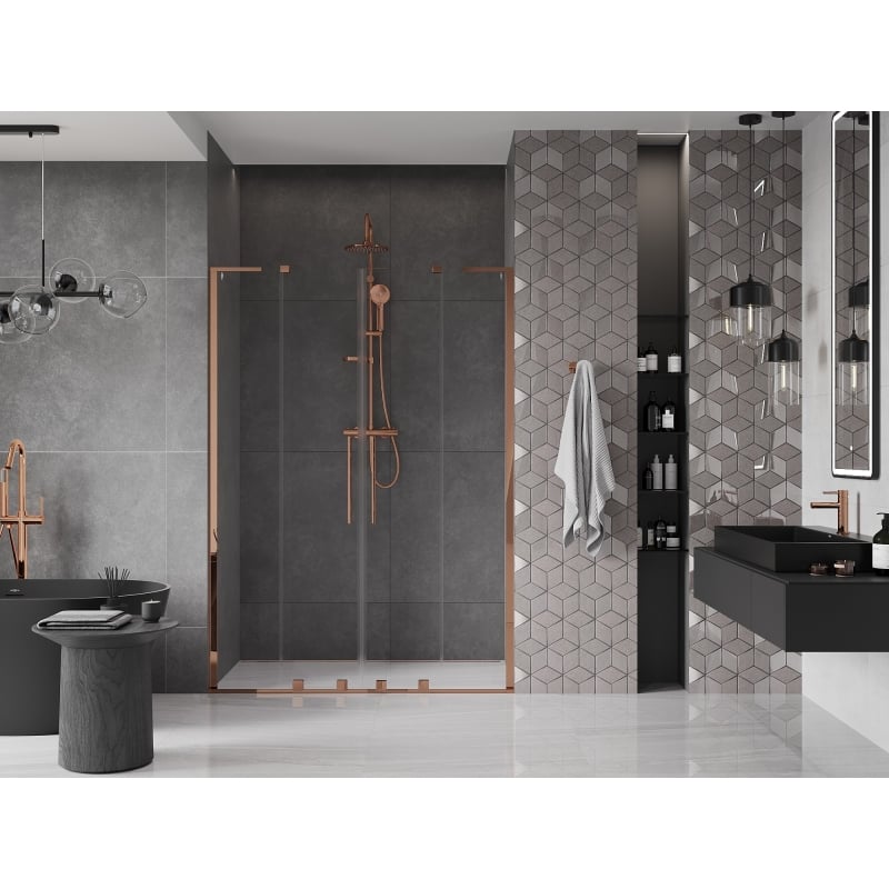 Mexen Velar L Duo drzwi prysznicowe rozsuwane 150 cm, transparent, różowe złoto - 871-150-003-02-60