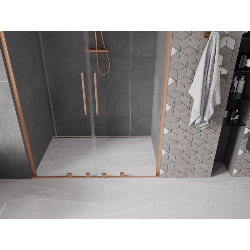 Mexen Velar L Duo drzwi prysznicowe rozsuwane 150 cm, transparent, miedź szczotkowana - 871-150-003-02-65