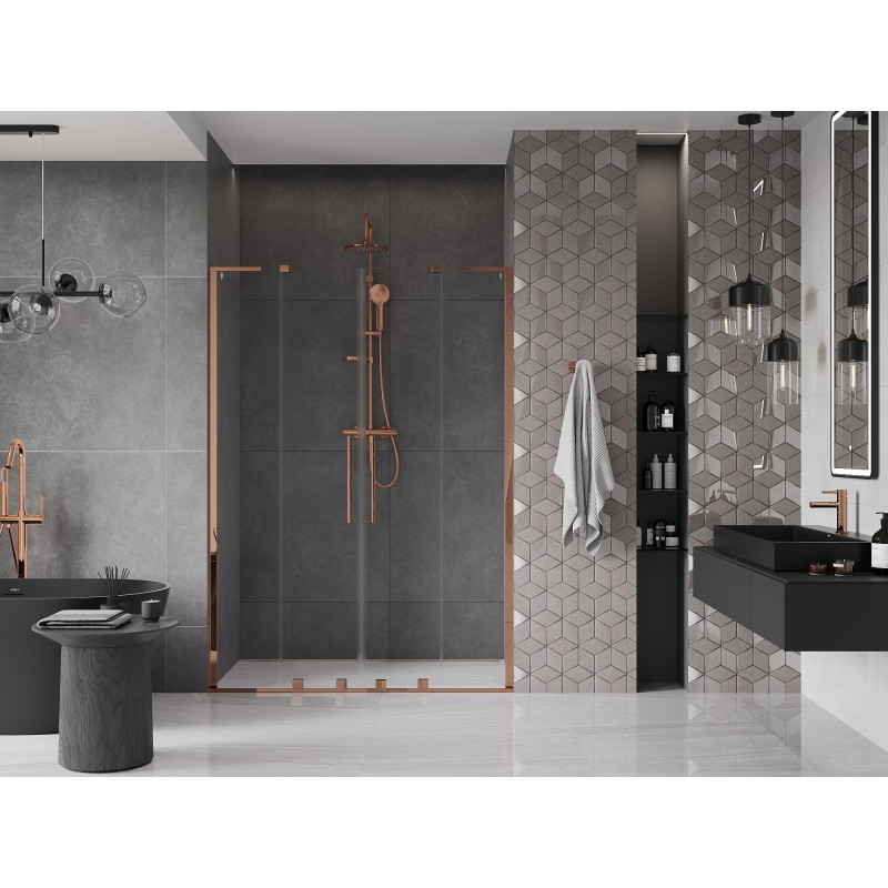 Mexen Velar L Duo drzwi prysznicowe rozsuwane 140 cm, transparent, różowe złoto - 871-140-003-02-60