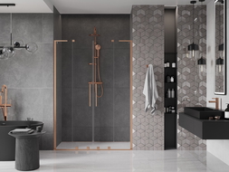Mexen Velar L Duo drzwi prysznicowe rozsuwane 140 cm, transparent, miedź szczotkowana - 871-140-003-02-65